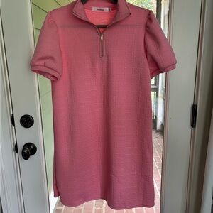 Able Pink Puff Sleeve Polo Mini Dress